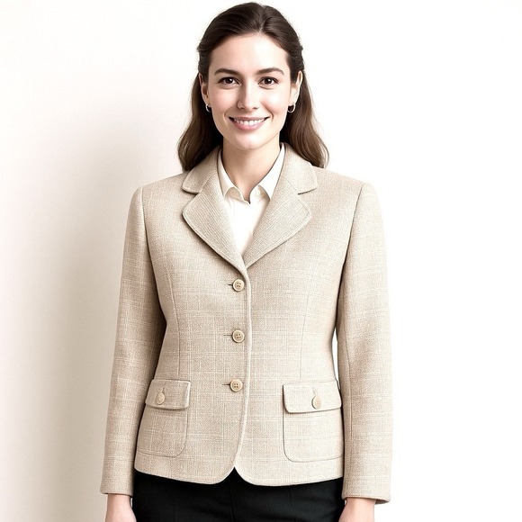 Pendleton Jackets & Blazers - Pendleton Beige Blazer Virgin Wool/Rayon/Silk Size 12 Academia Office Preppy